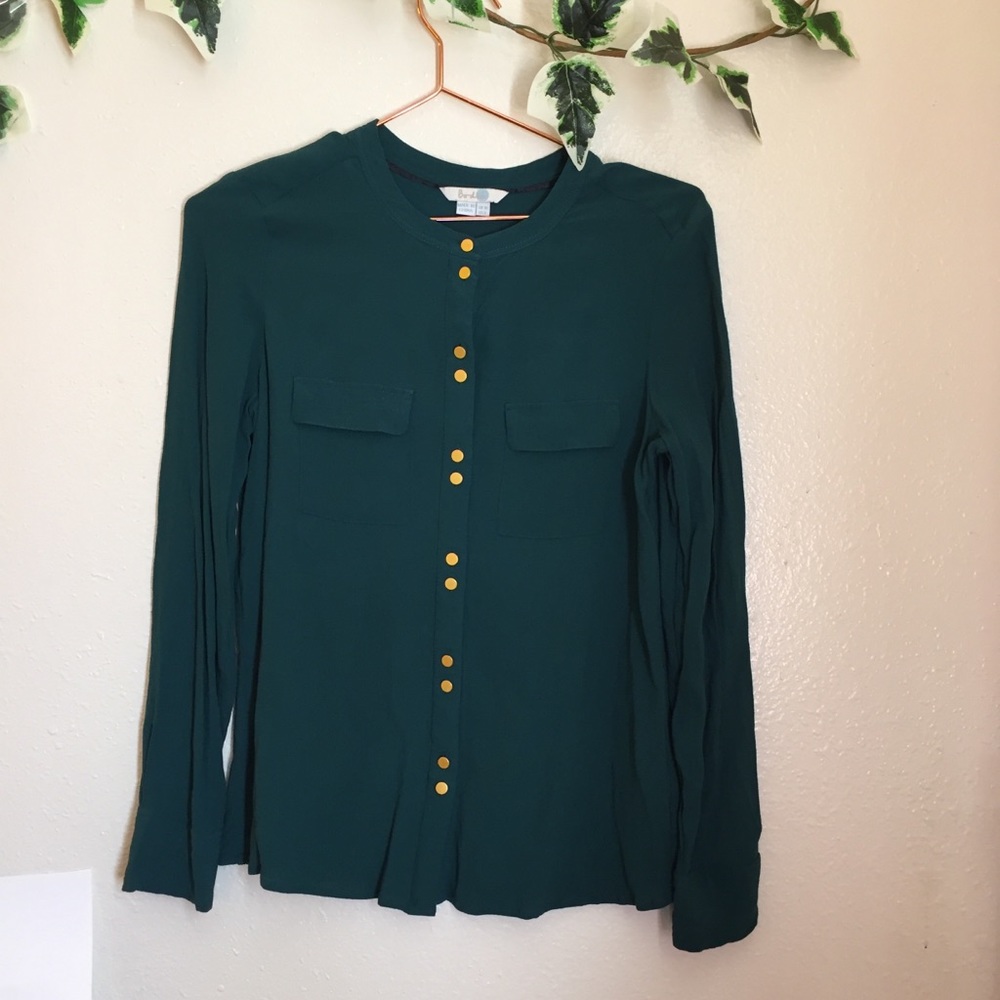 Boden Dark Green Button Up Blouse Size 6